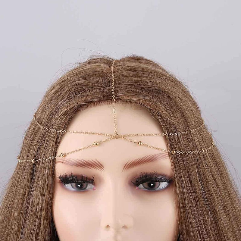Chicque Boho Head Chain Jewelry Gold Headpiece Beaded Hair Jewelry Layered Hair Chain Festival for Women and Girls - Image 3
